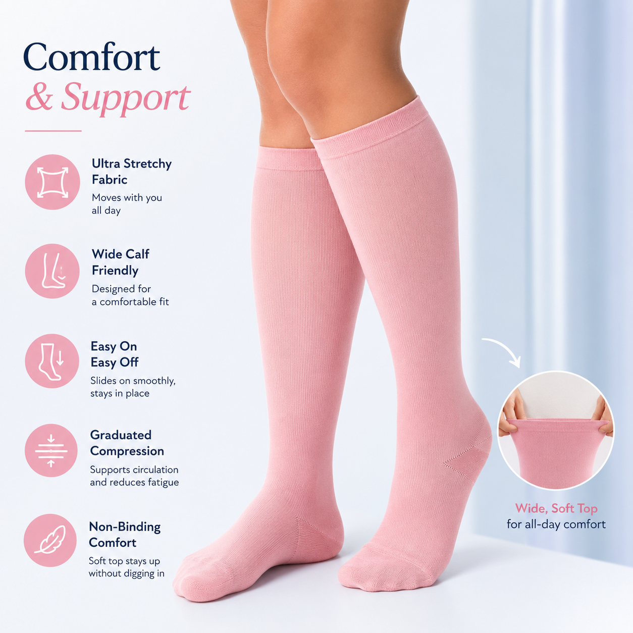 Wide Fit Compression Socks for All-Day Comfort & Support